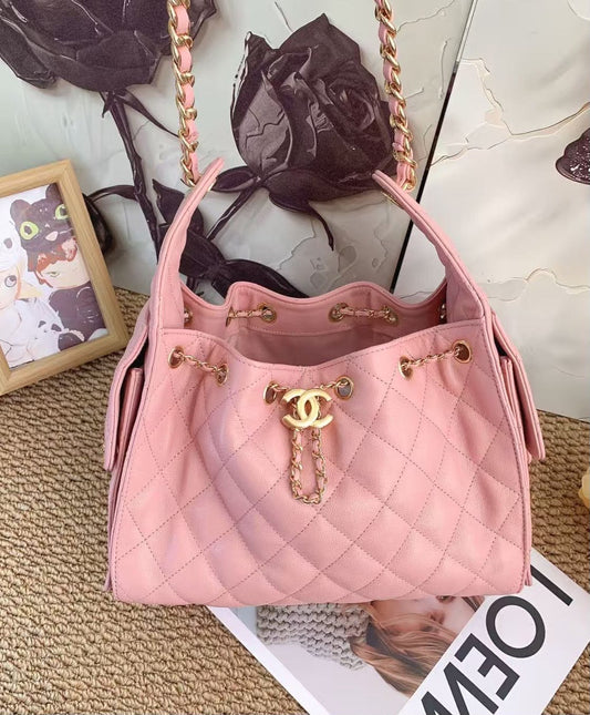 Chanel 25 Small Hobo Handbag Pink Caviar Gold Hardware