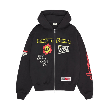 Broken Planet Market Performance Zip-Up Hoodie - Soot Black