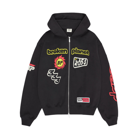 Broken Planet Market Performance Zip-Up Hoodie - Soot Black