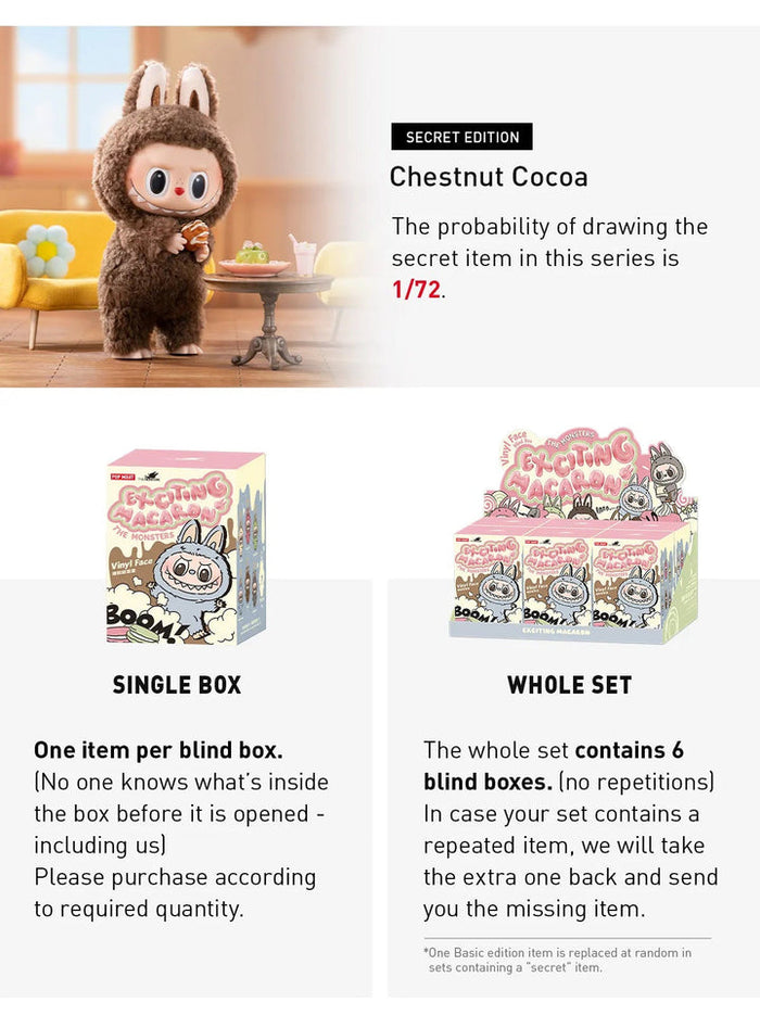Pop Mart Labubu The Monsters 'Exciting Macarons' Caja Ciega con Cara de Vinilo